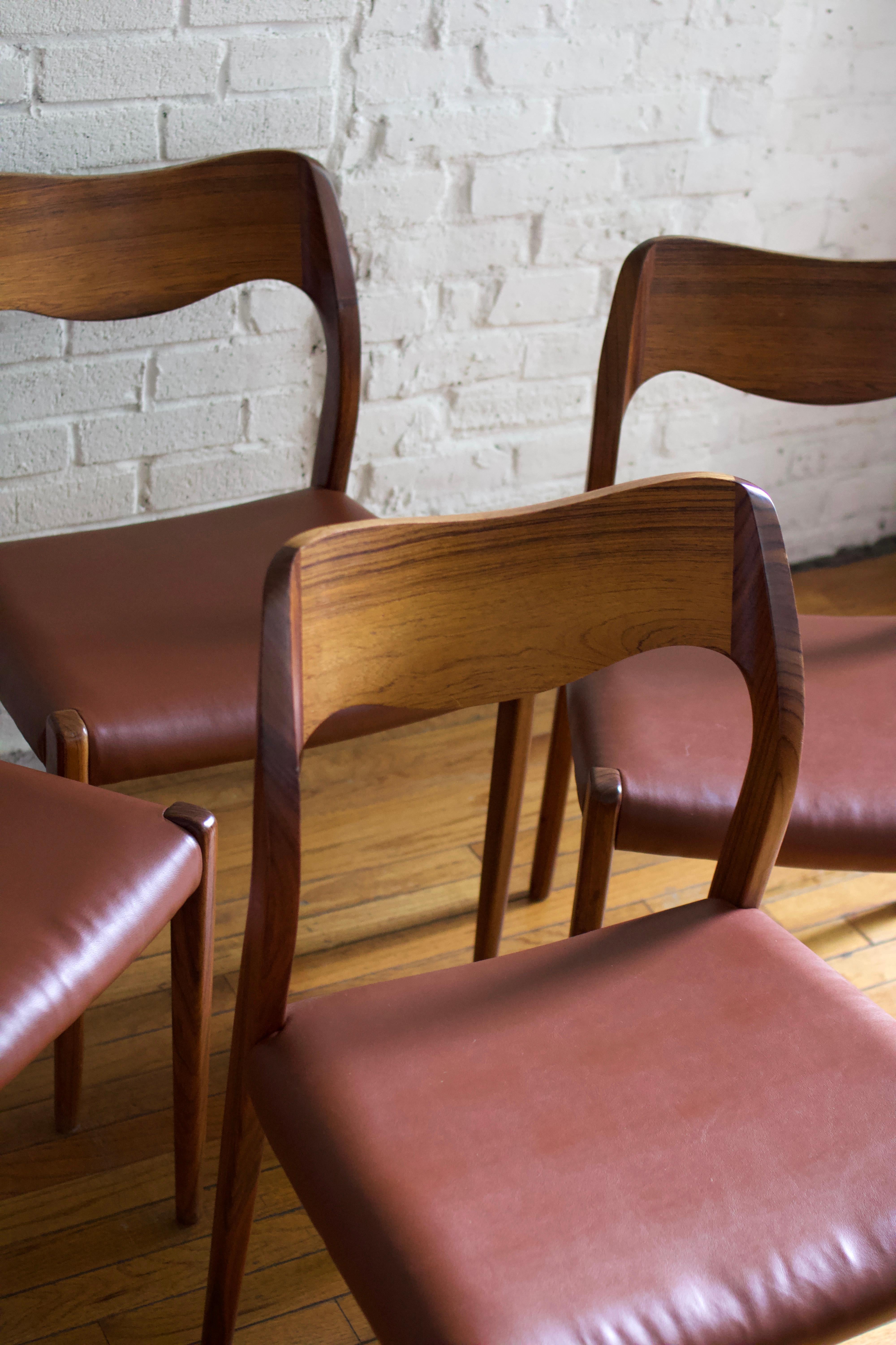 Mid-20th Century Set of 4 Niels Moller 1960s Model 71 Teak & Leather Dining Chairs