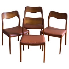 Set of 4 Niels Moller 1960s Model 71 Teak & Leather Dining Chairs