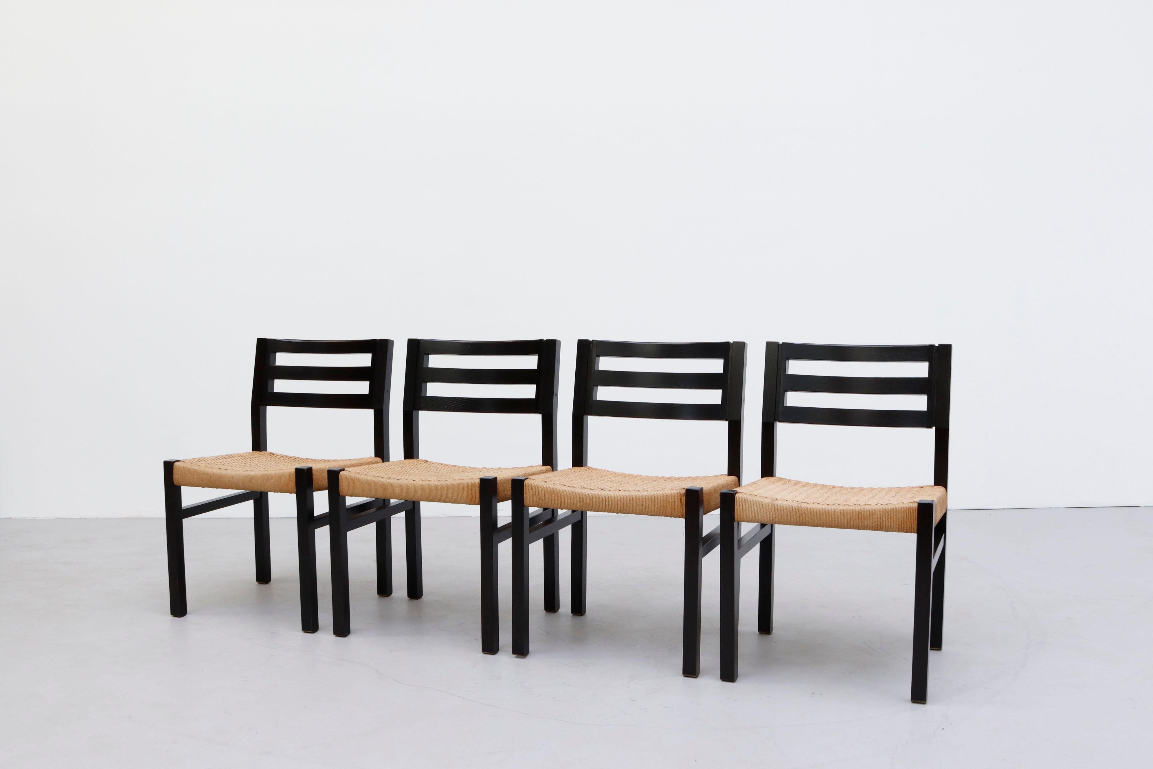 Mid-Century Modern Set of 4 Niels Moller Black Stained Paper Cord Dining Chairs