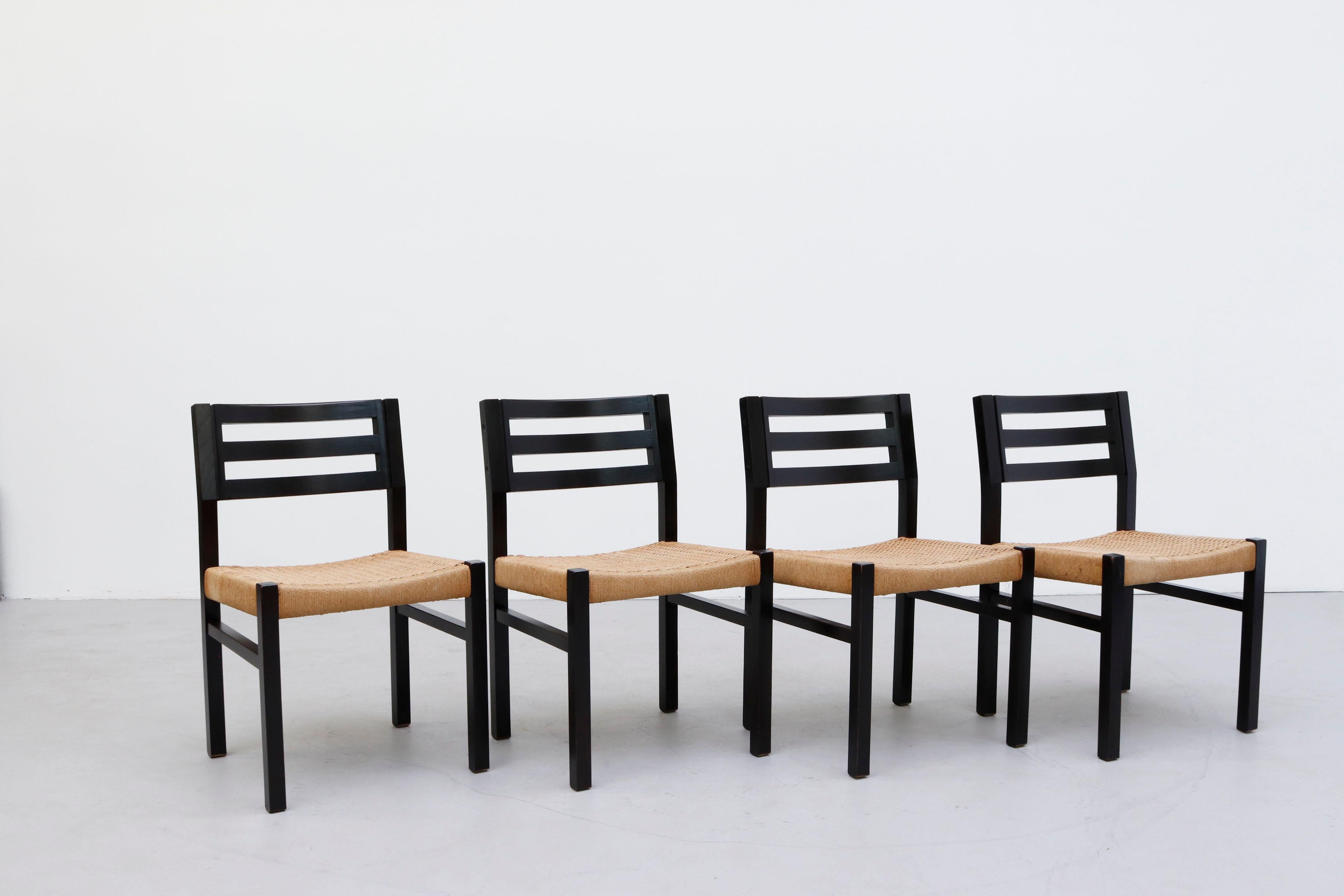 Mid-20th Century Set of 4 Niels Moller Black Stained Paper Cord Dining Chairs