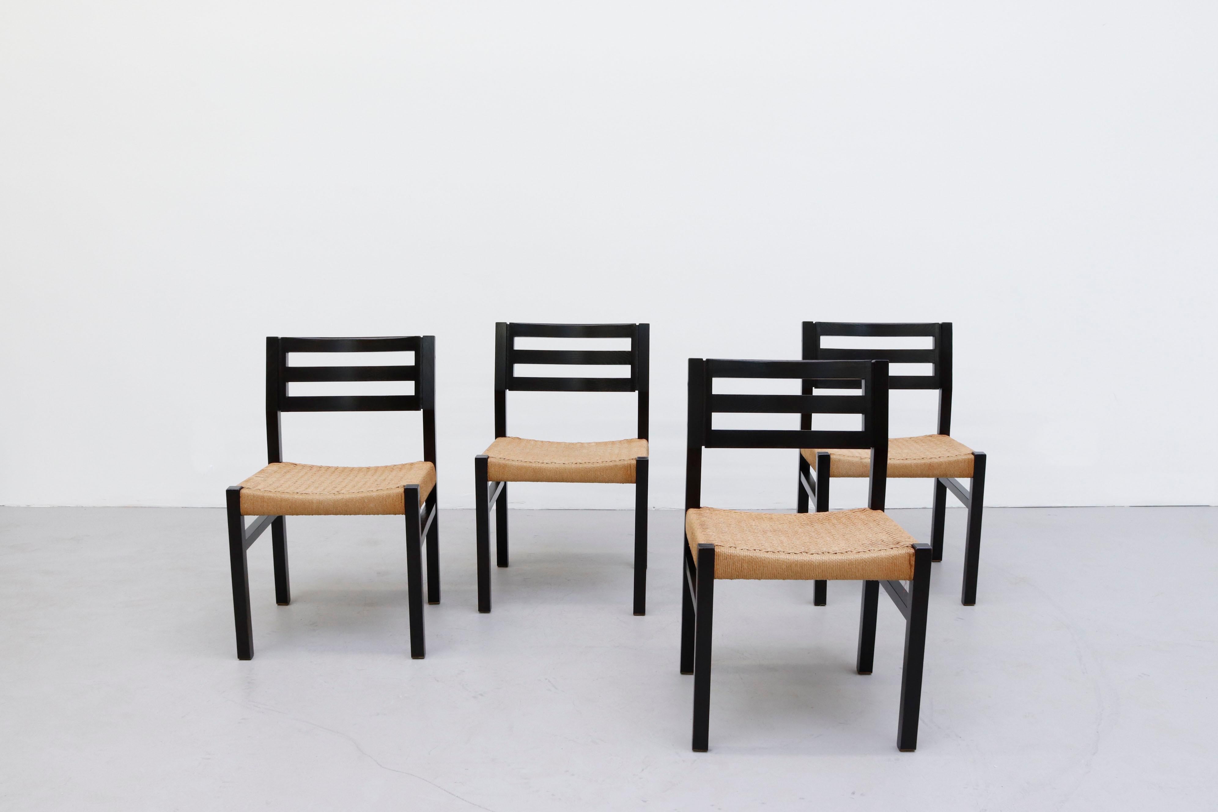 Oak Set of 4 Niels Moller Black Stained Paper Cord Dining Chairs