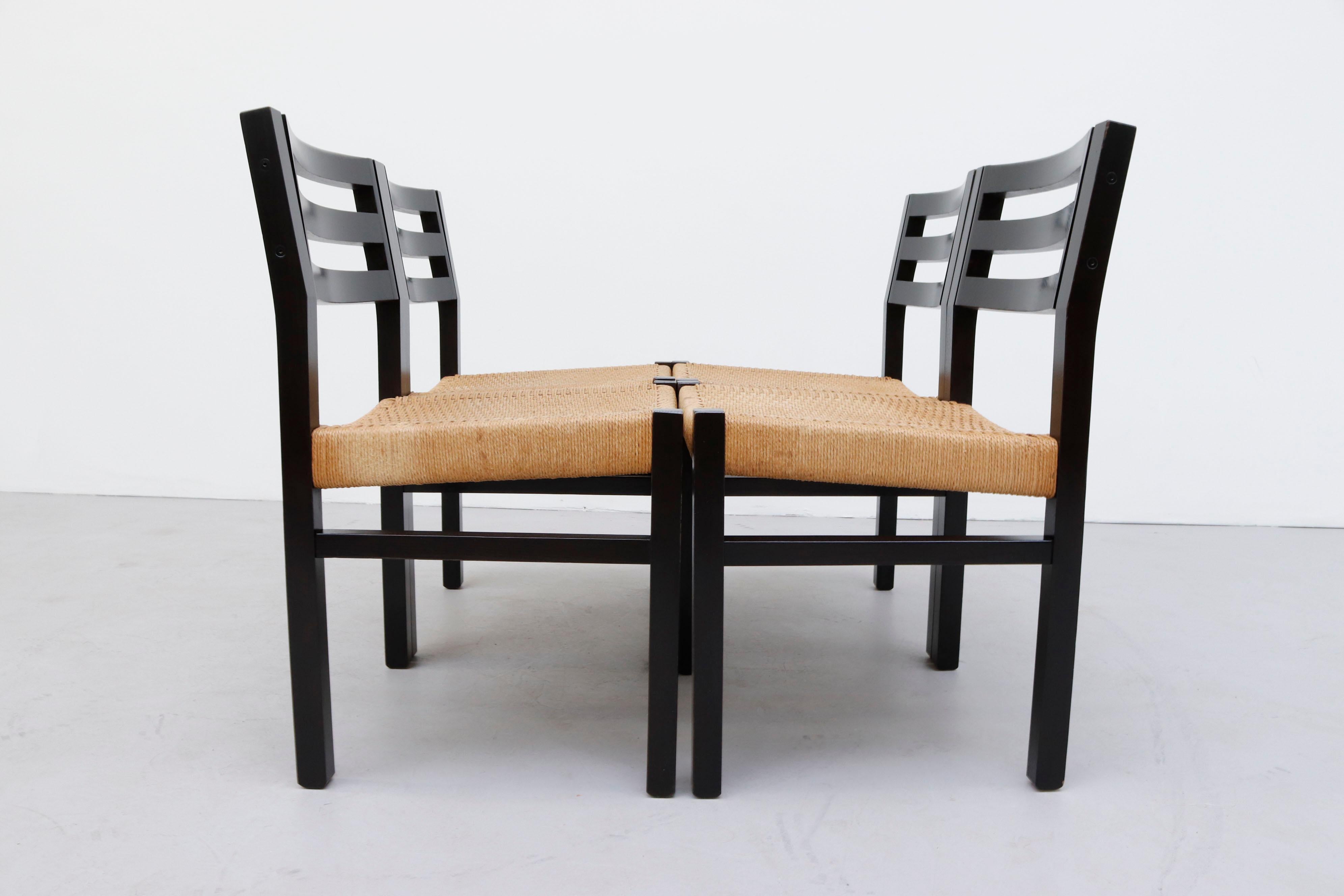 Set of 4 Niels Moller Black Stained Paper Cord Dining Chairs 2