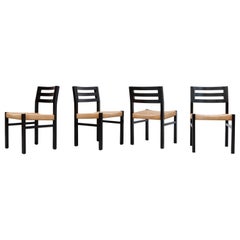 Set of 4 Niels Moller Black Stained Paper Cord Dining Chairs