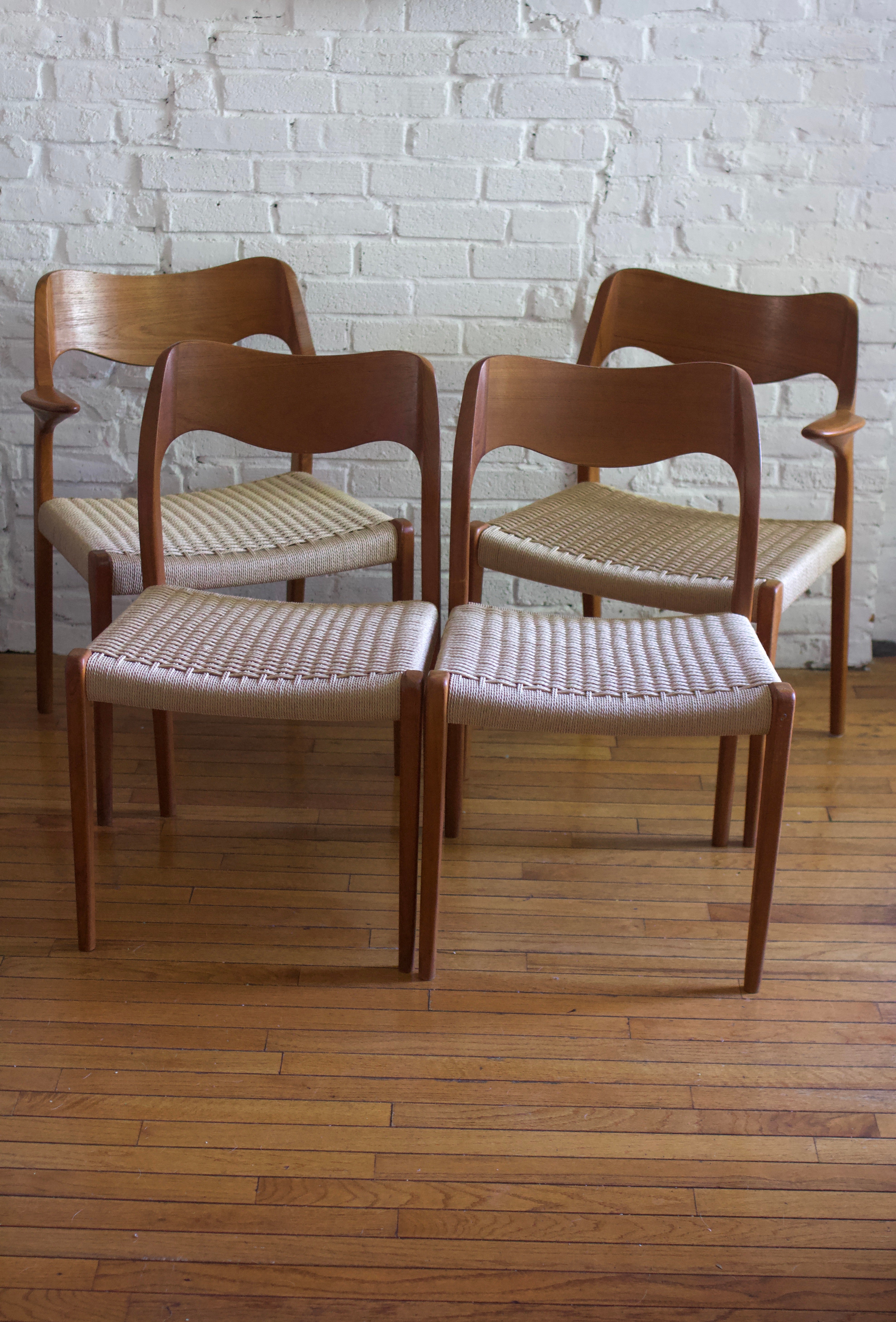 Set of 4 Niels Moller Model 55 and Model 71 Teak 
Danish Cord Dining Chairs