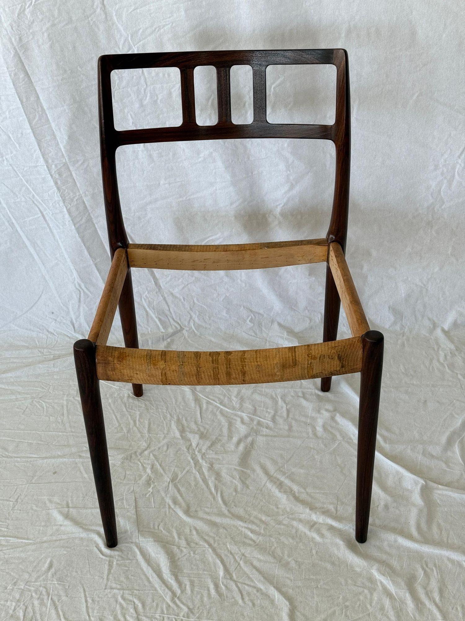Set of 4 Niels  Moller Dining Chairs   Model 79   Designed in 1966 and Produced by J.L. Møllers Møbelfabrik. Has Burned in J L Moller Mark on Inside.