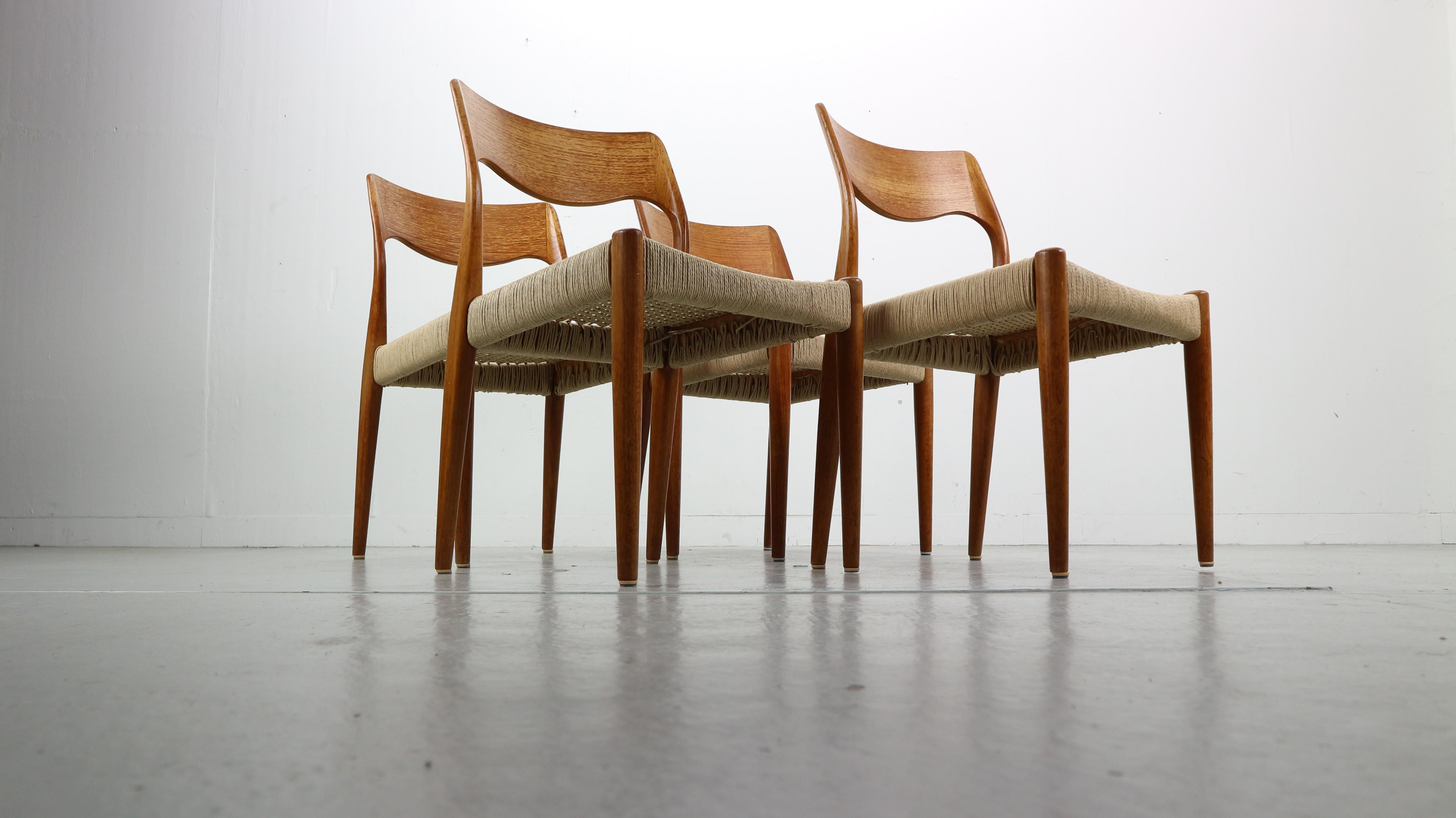 Mid-Century Modern Set of 4 Niels O. Møller Dining Chairs- Model 71, Denmark