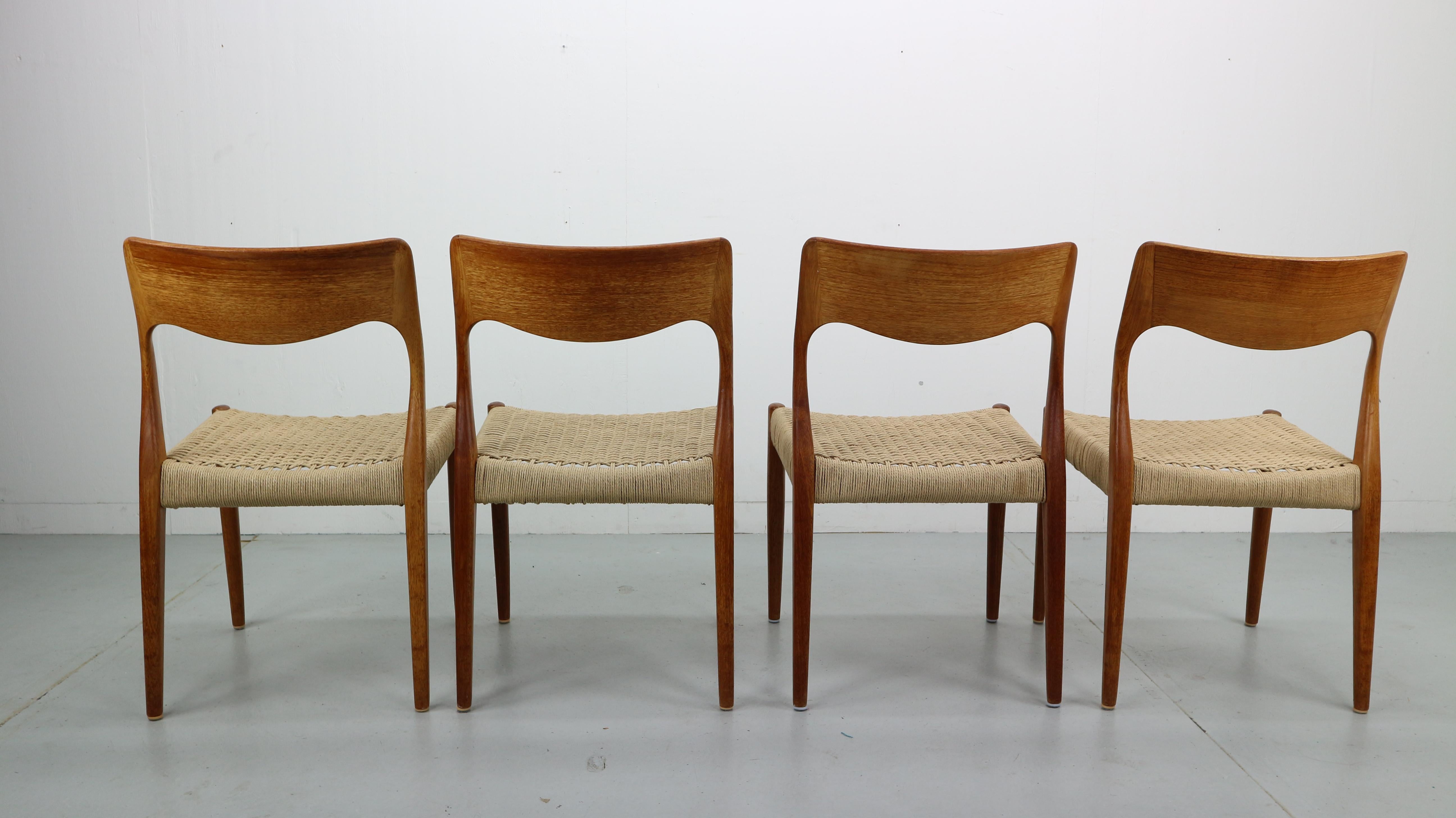 Mid-20th Century Set of 4 Niels O. Møller Dining Chairs- Model 71, Denmark