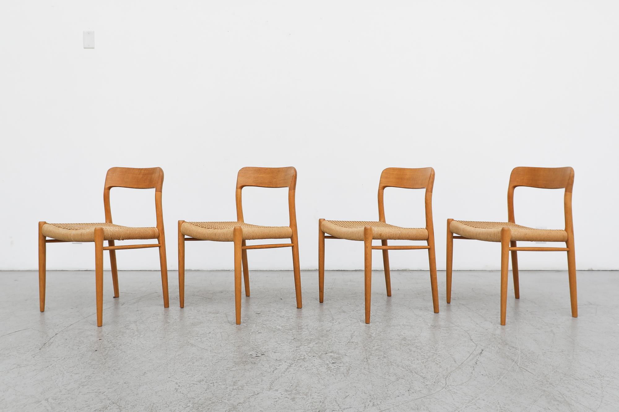 Mid-Century Modern Set of 4 Niels O. Møller Model 75 Oak Dining Chairs For Sale