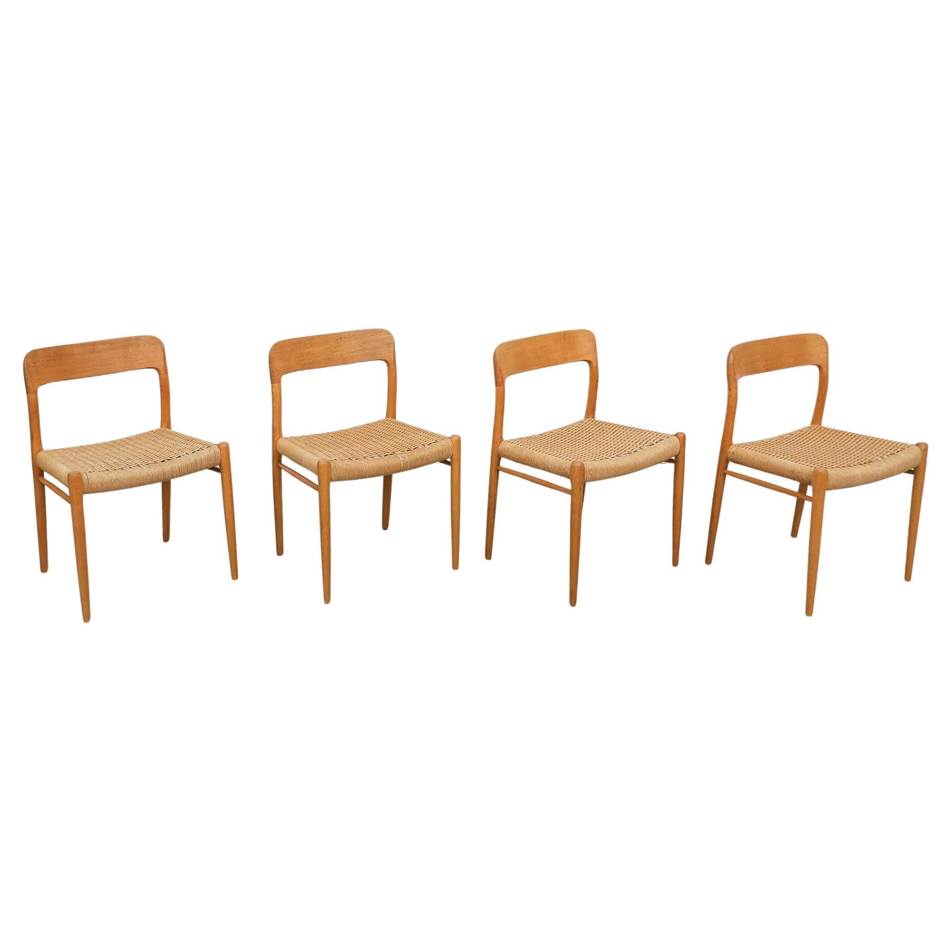 Set of 4 Niels O. Møller Model 75 Oak Dining Chairs For Sale