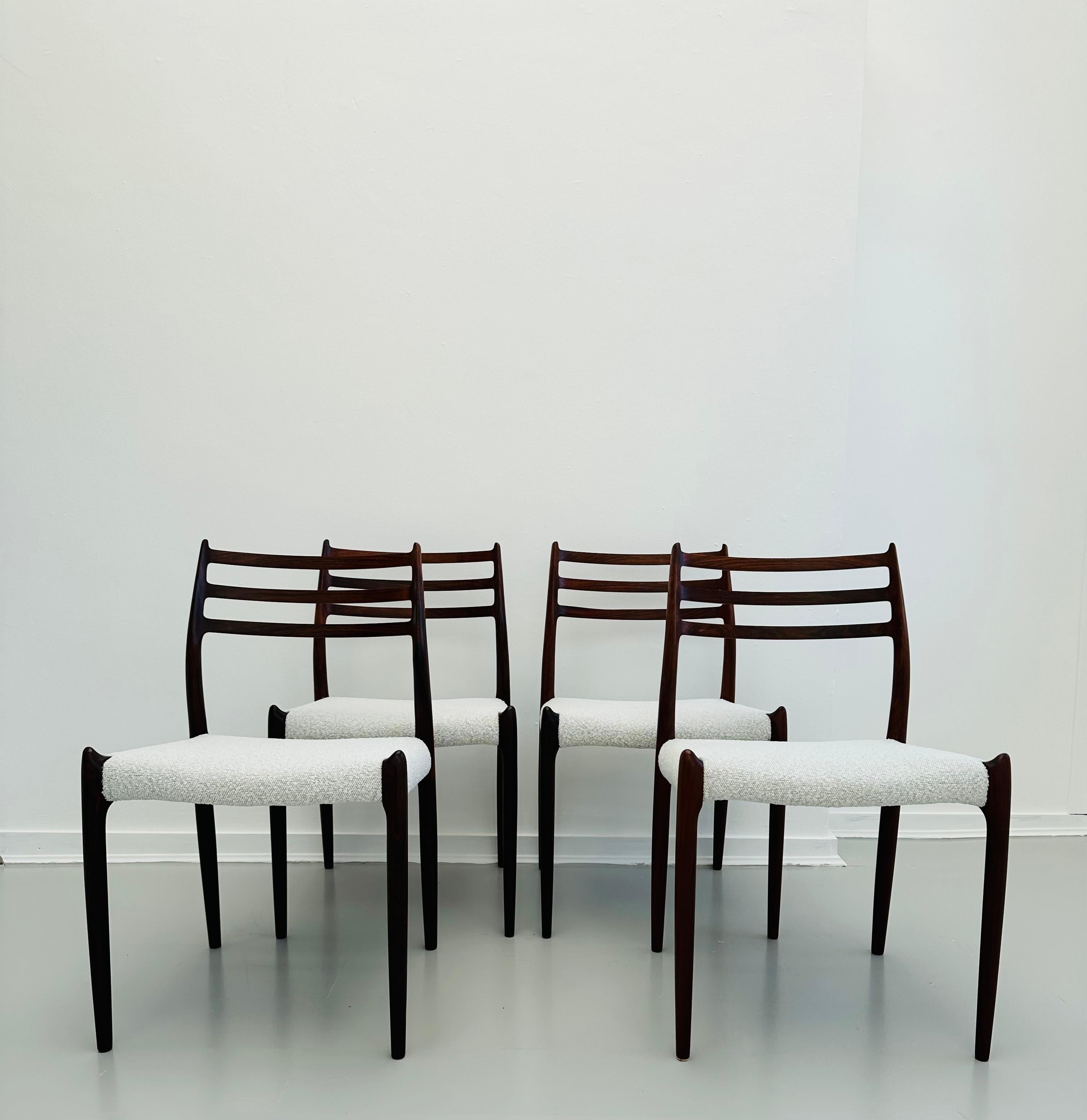 Mid-Century Modern Set of 4 Niels O. Møller Model 78 Rosewood Dining Chairs for J. L. Møllers
