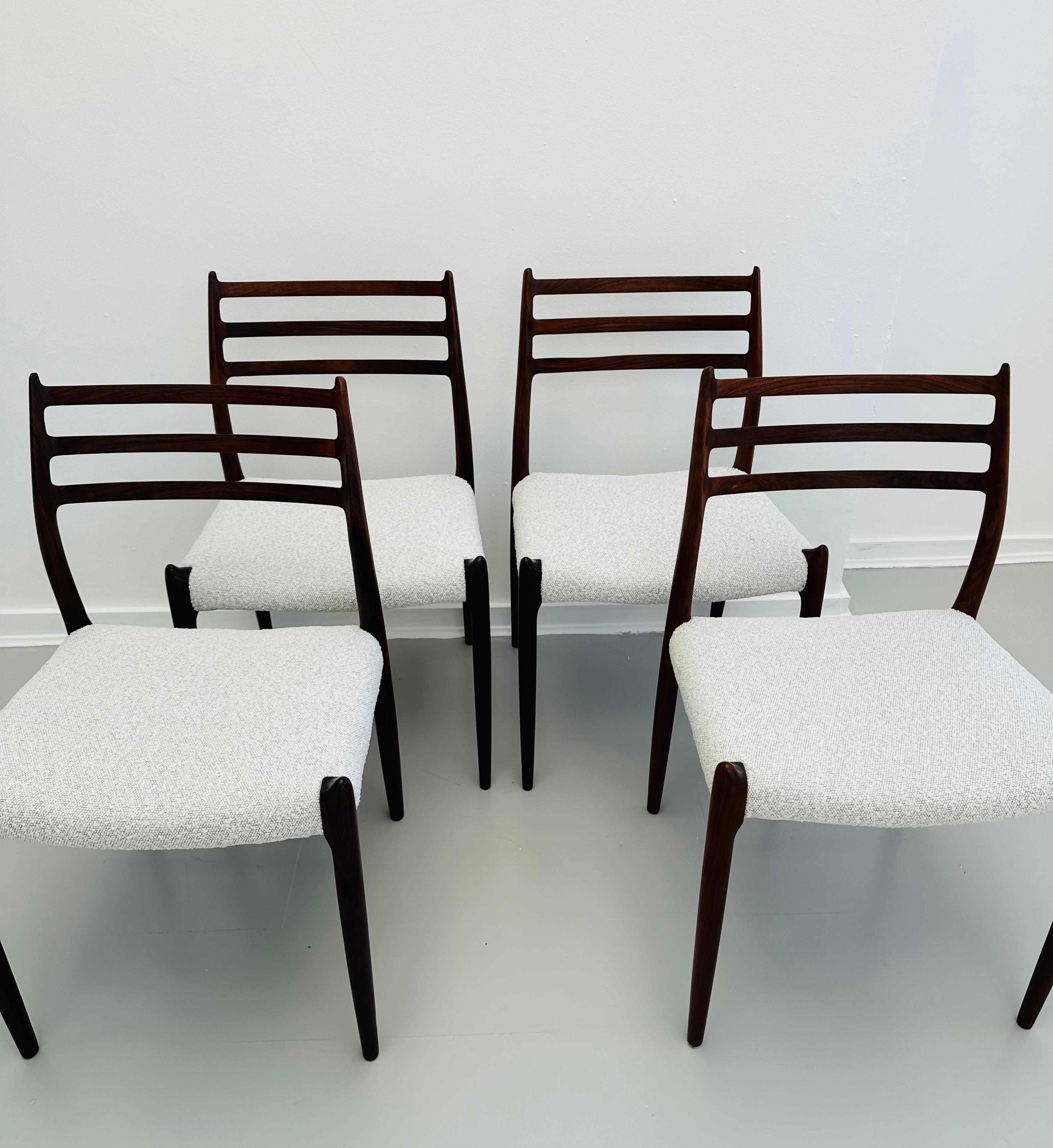 Danish Set of 4 Niels O. Møller Model 78 Rosewood Dining Chairs for J. L. Møllers  For Sale
