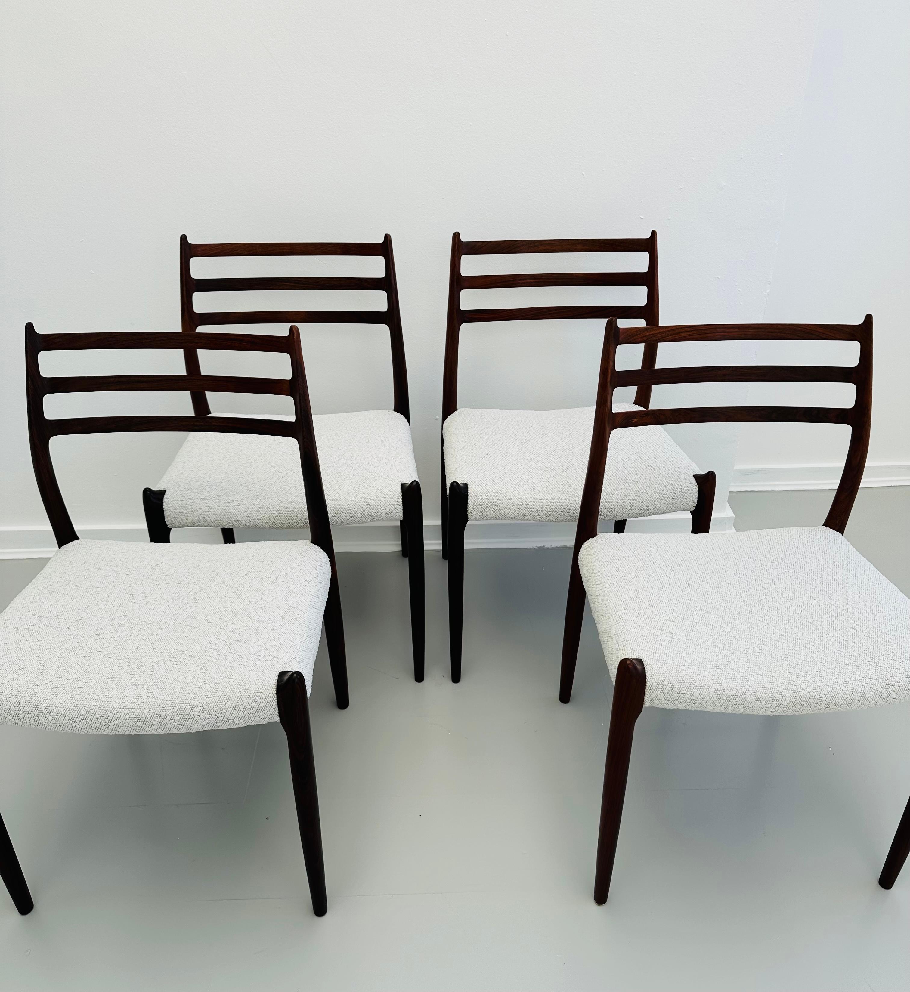 Danish Set of 4 Niels O. Møller Model 78 Rosewood Dining Chairs for J. L. Møllers