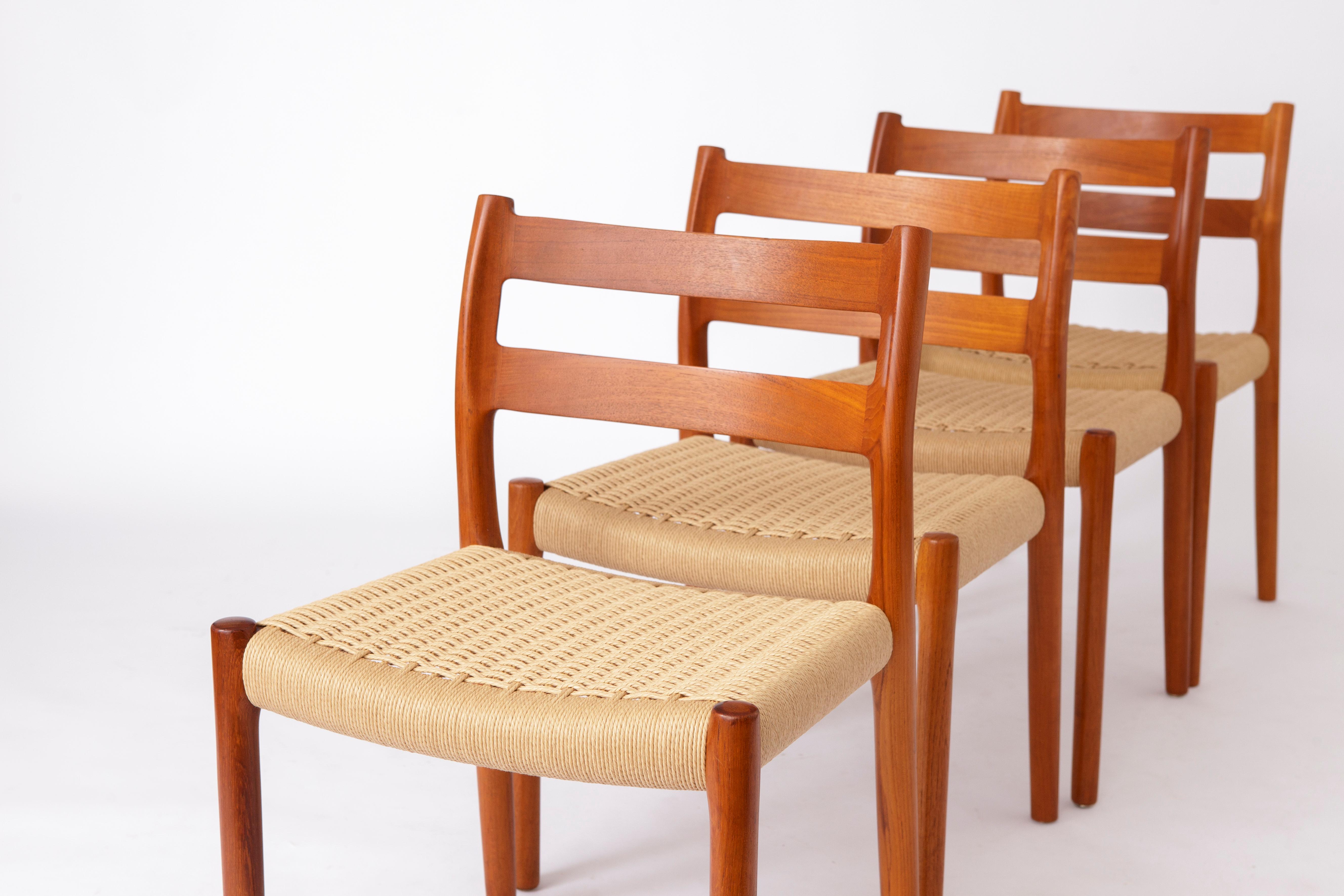 Set of 4 Vintage Teak Dining Chairs by Niels Otto Møller – Model 84, Denmark (1970s)

This exceptional set of eight Model 84 dining chairs was designed by renowned Danish craftsman Niels Otto Møller and produced in the 1970s. A classic example of