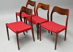 Set of 4 Niels Otto Moller 1951 Dining Chairs in Original Red Cord