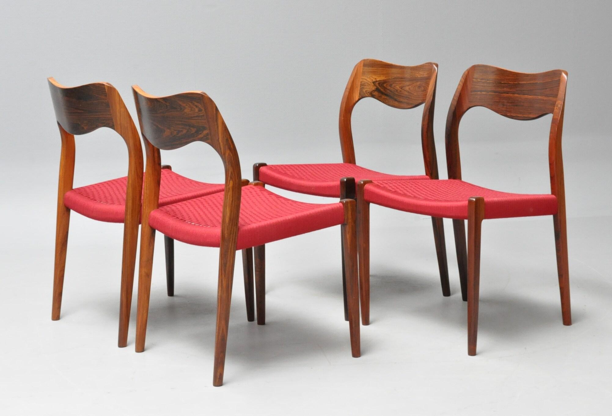 Danish Set of 4 Niels Otto Moller 1951 Dining Chairs in Original Red Cord For Sale