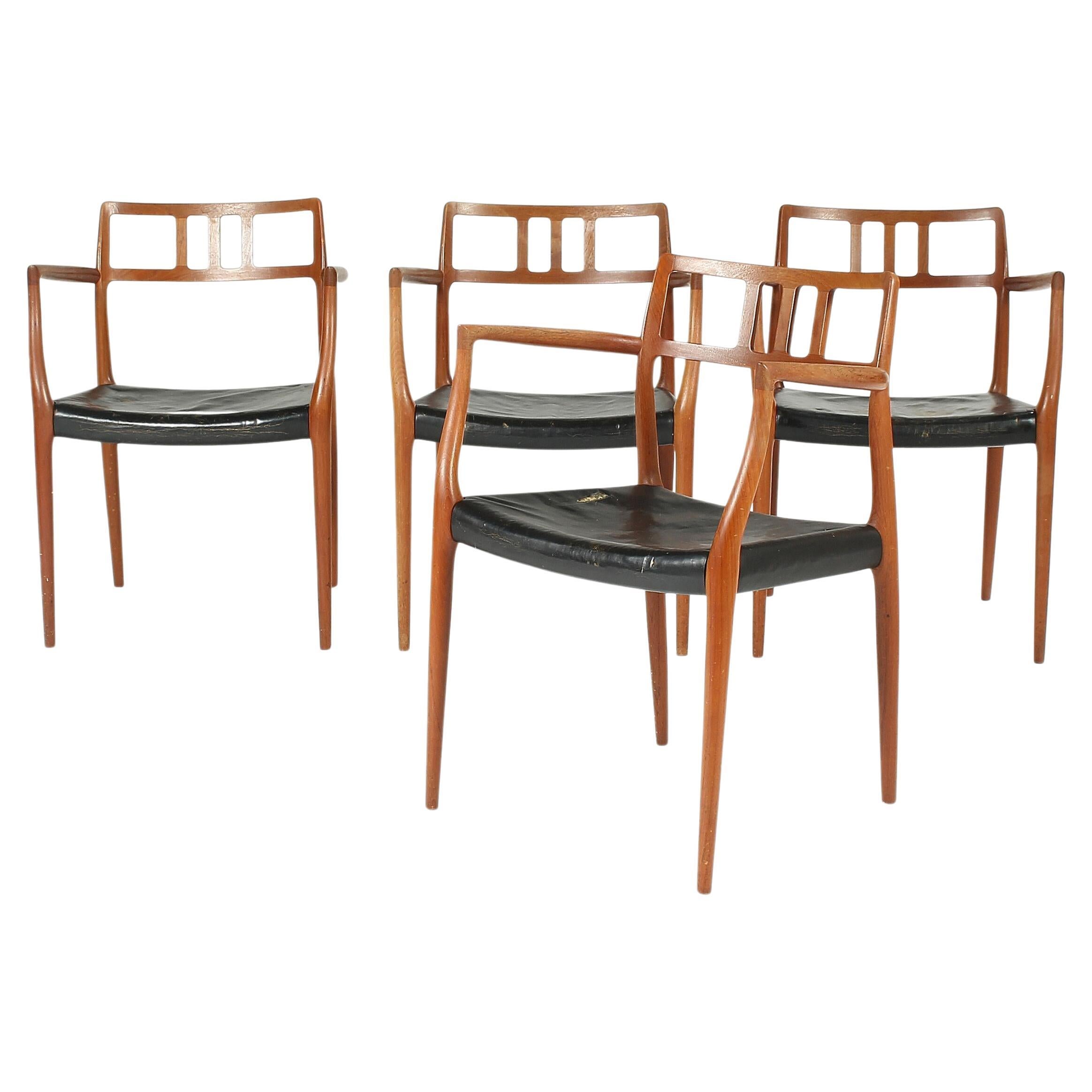 Set of 4 Niels Otto Moller 1964 Dining Chairs with Arms of Teak For Sale
