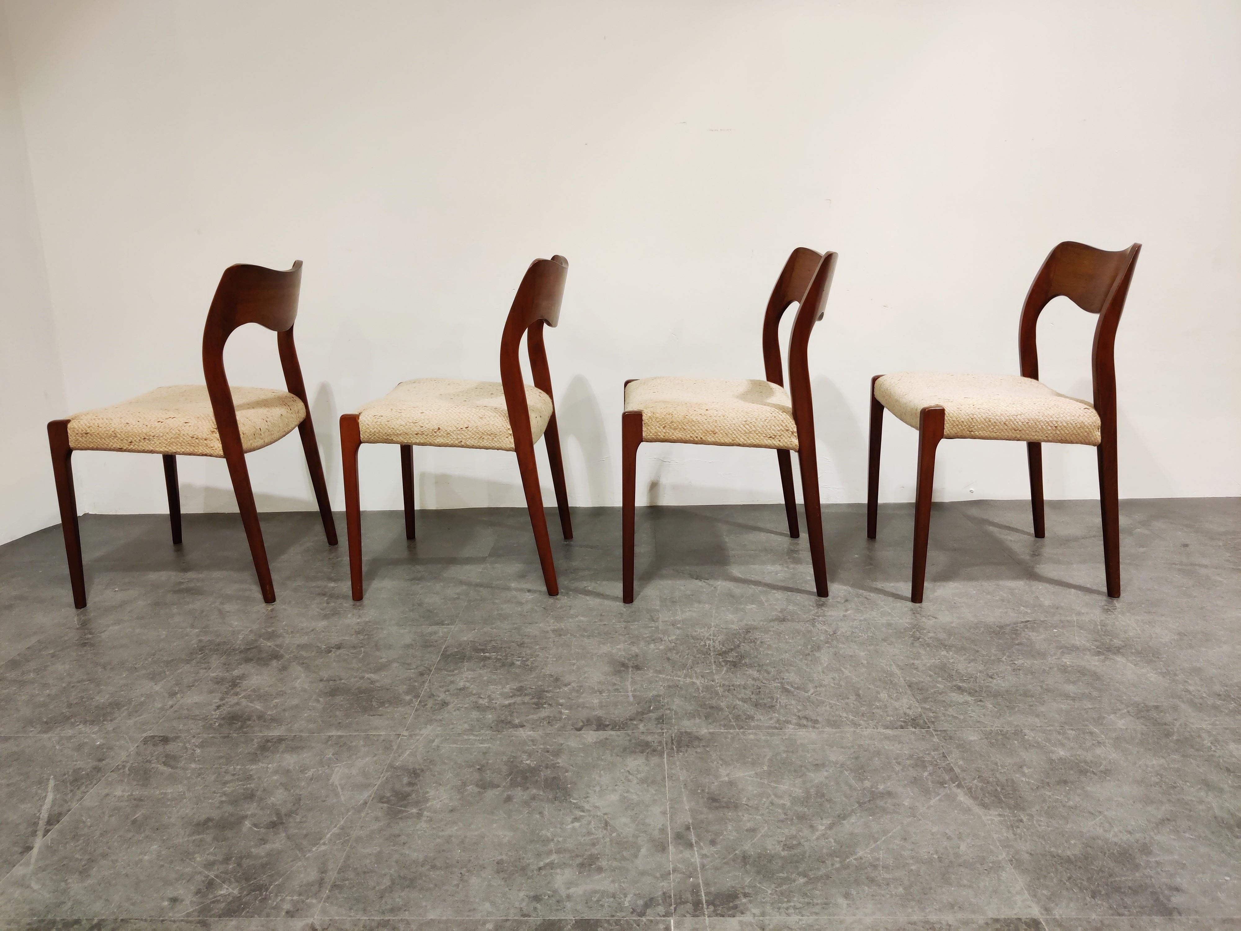 Scandinavian Modern Set of 4 Niels Otto Møller Model 71 Dining Chairs, 1960s