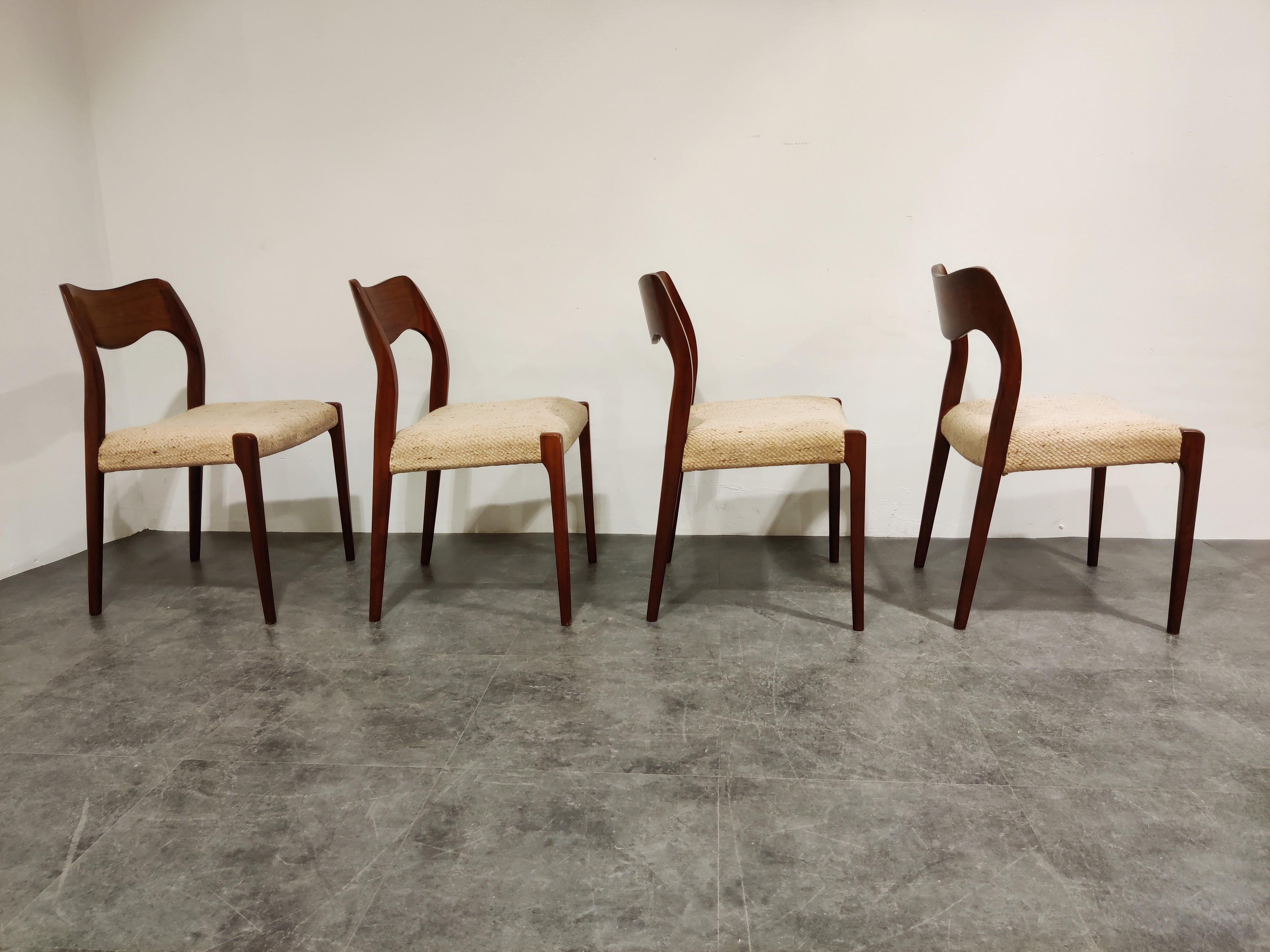 Set of 4 Niels Otto Møller Model 71 Dining Chairs, 1960s In Good Condition In HEVERLEE, BE