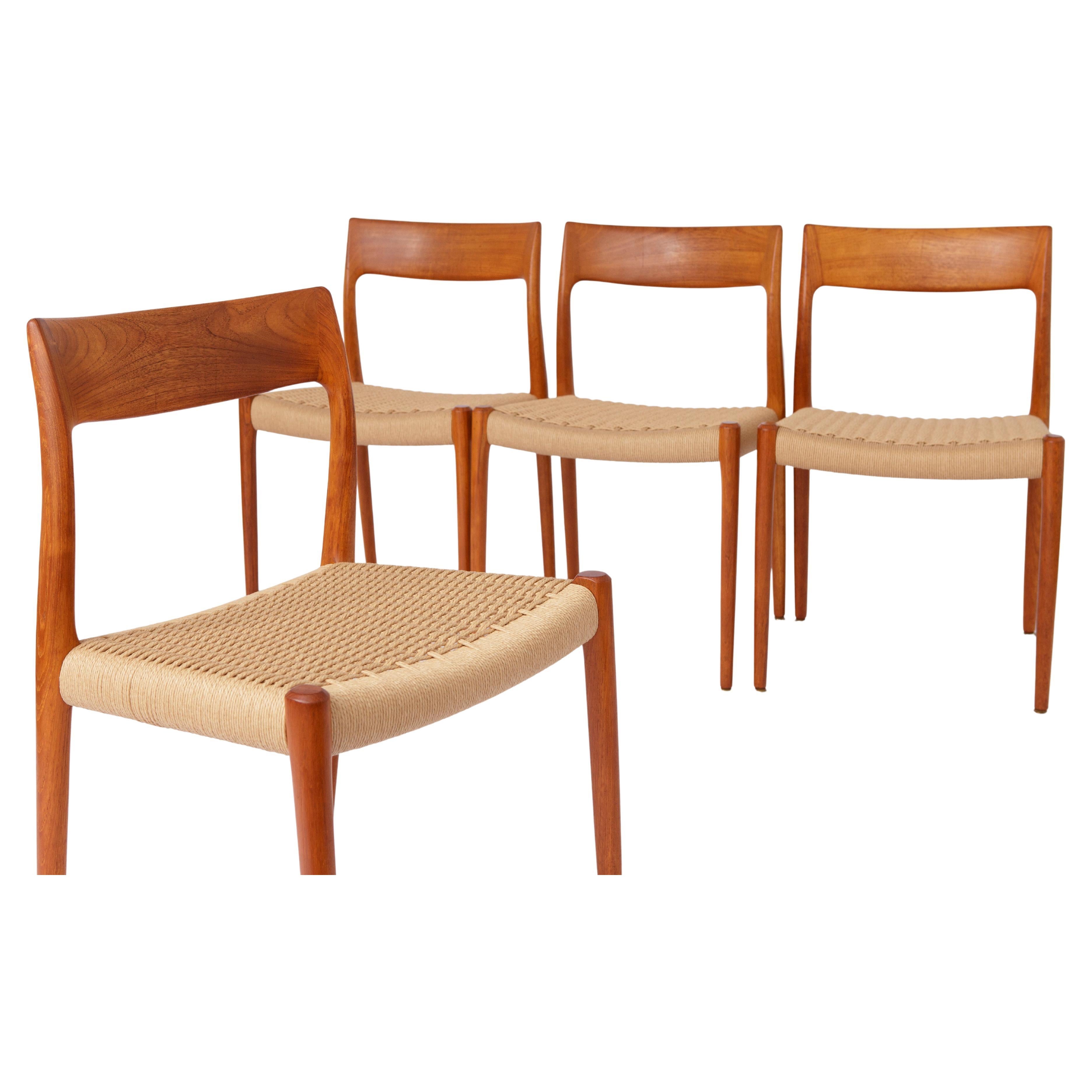 Set of 4 Niels Otto Moller Model 77 Chairs, 1950s – Teak Wood, Renewed Seat