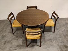Set of 4 Niels Otto Moller Model 84 Dining Chairs with Table, 1960s