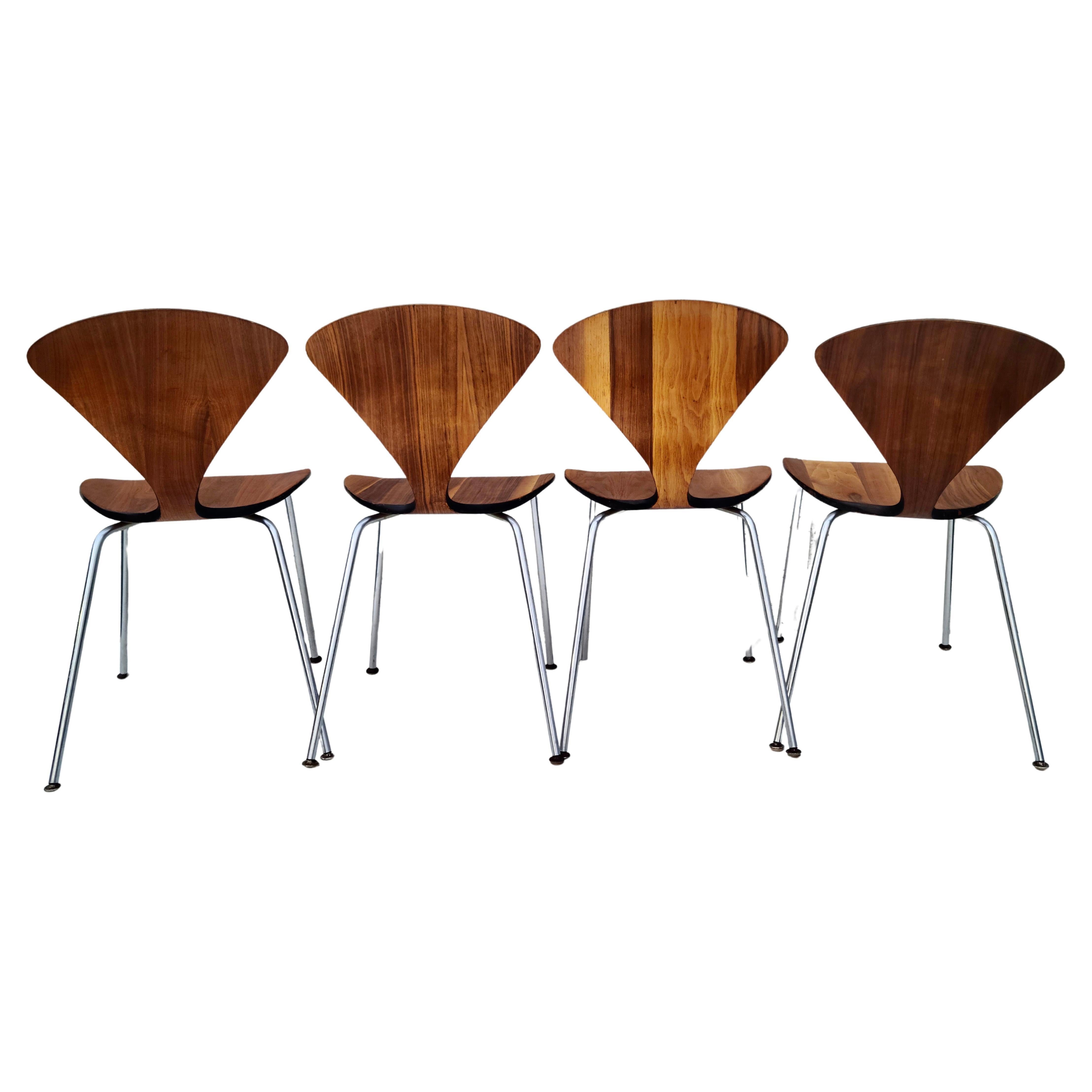 Set of 4 Norman Cherner Directional Side Chairs Plycraft For Sale 1