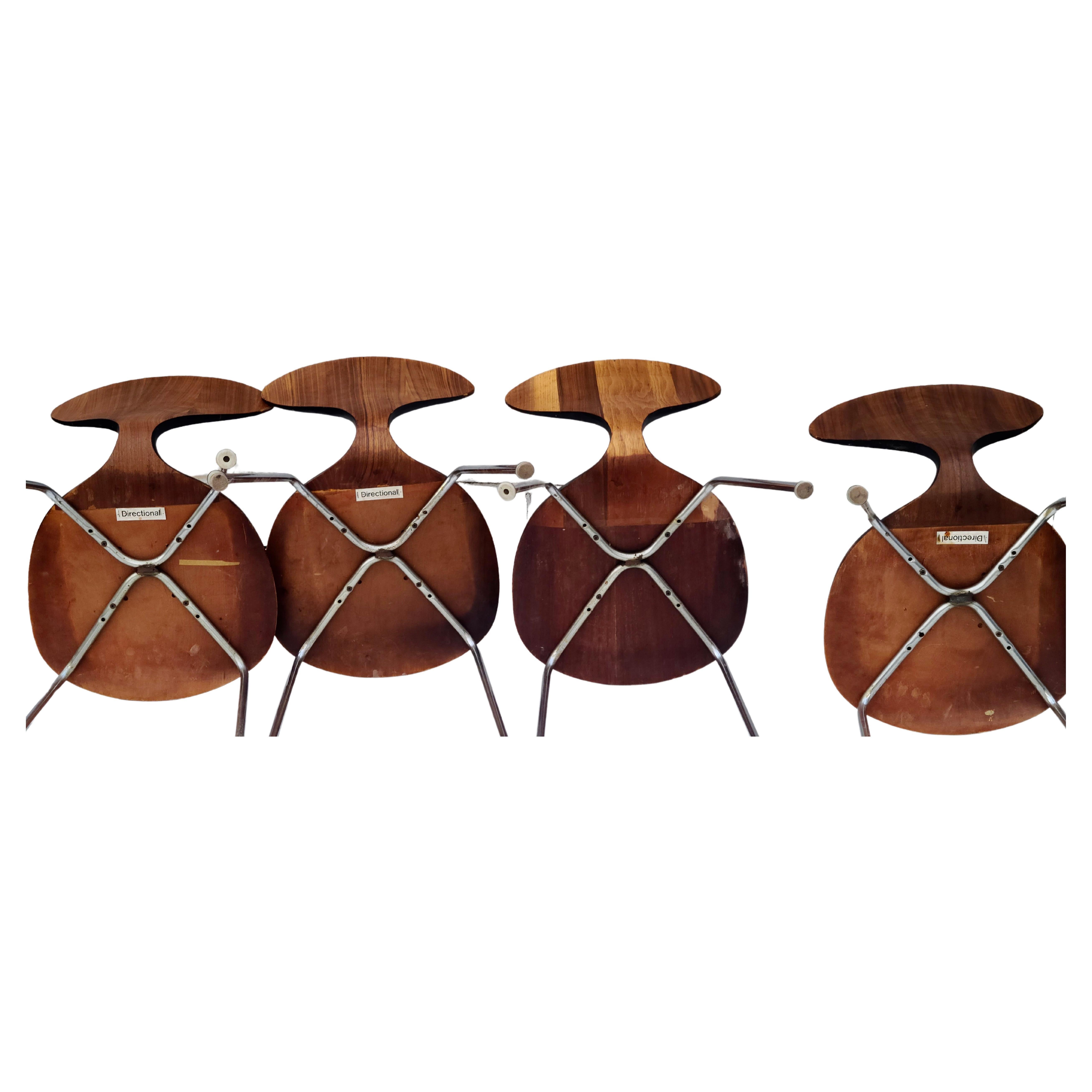 Set of 4 Norman Cherner Directional Side Chairs Plycraft For Sale 2