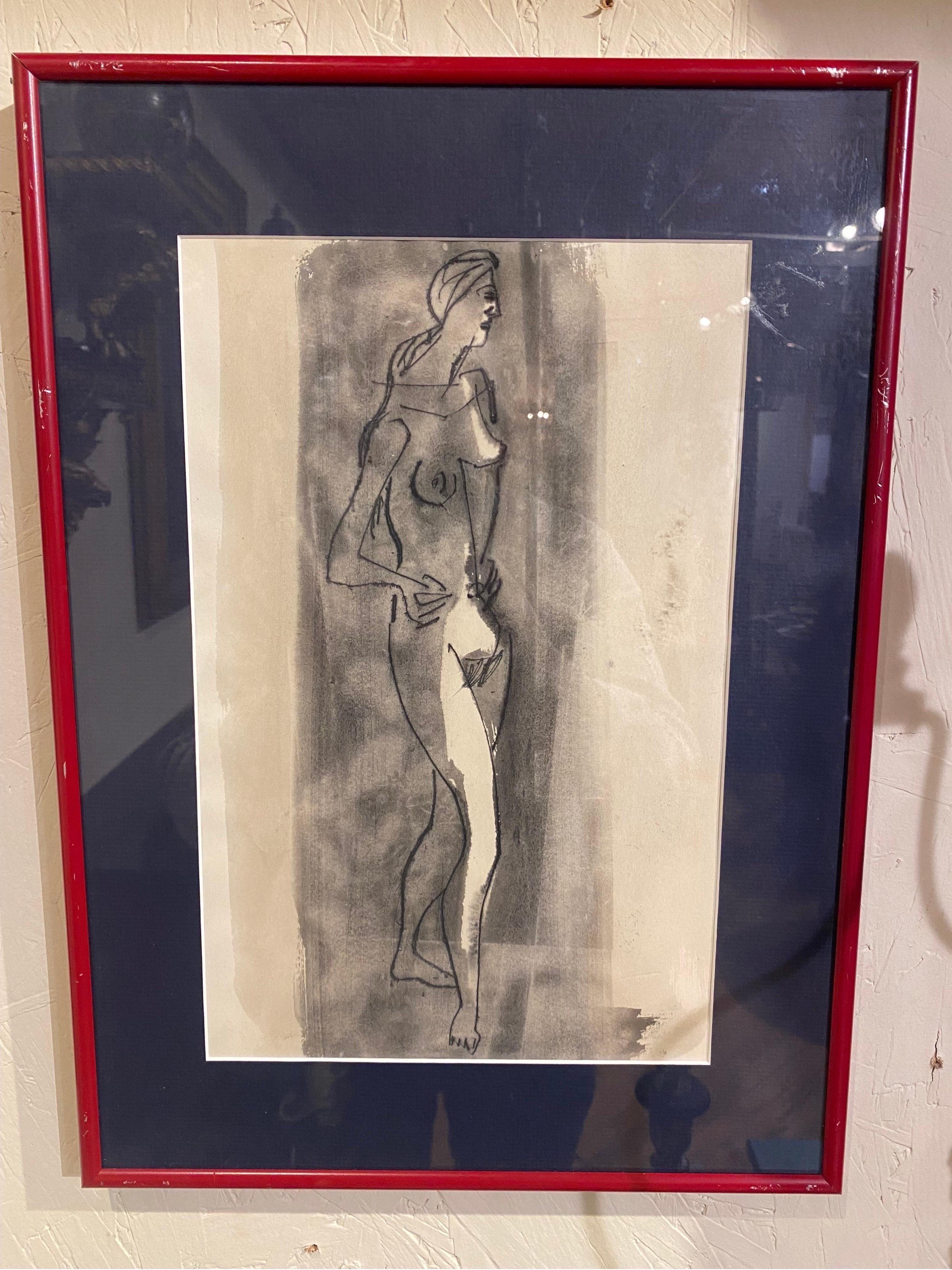Set of 4 framed nude drawings.