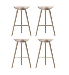 Set of 4 ML 42 Oak and Brass Bar Stools by Lassen