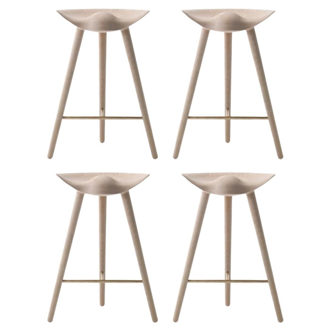 Set of 4 ML 42 Oak and Brass Counter Stools by Lassen
