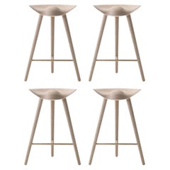 Set of 4 ML 42 Oak and Brass Counter Stools by Lassen