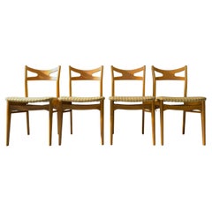 Set of 4 Oak and Checkered Dining Chairs