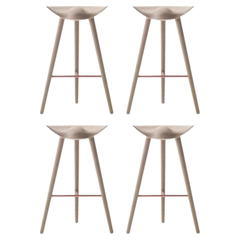 Set of 4 ML 42 Oak and Copper Bar Stools by Lassen For Sale