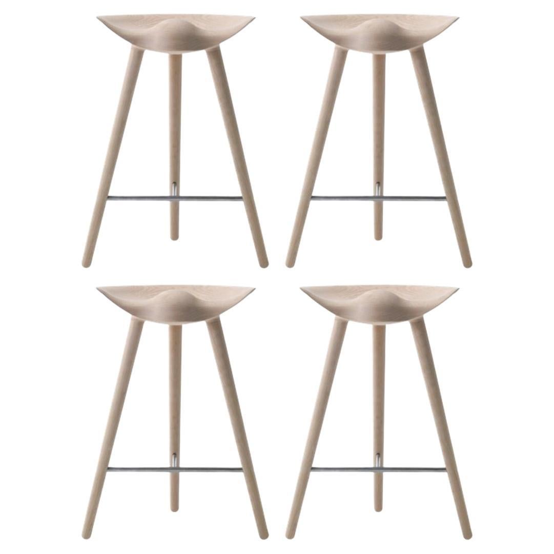 Set of 4 ML 42 Oak and Stainless Steel Counter Stools by Lassen