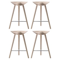 Set of 4 ML 42 Oak and Stainless Steel Counter Stools by Lassen