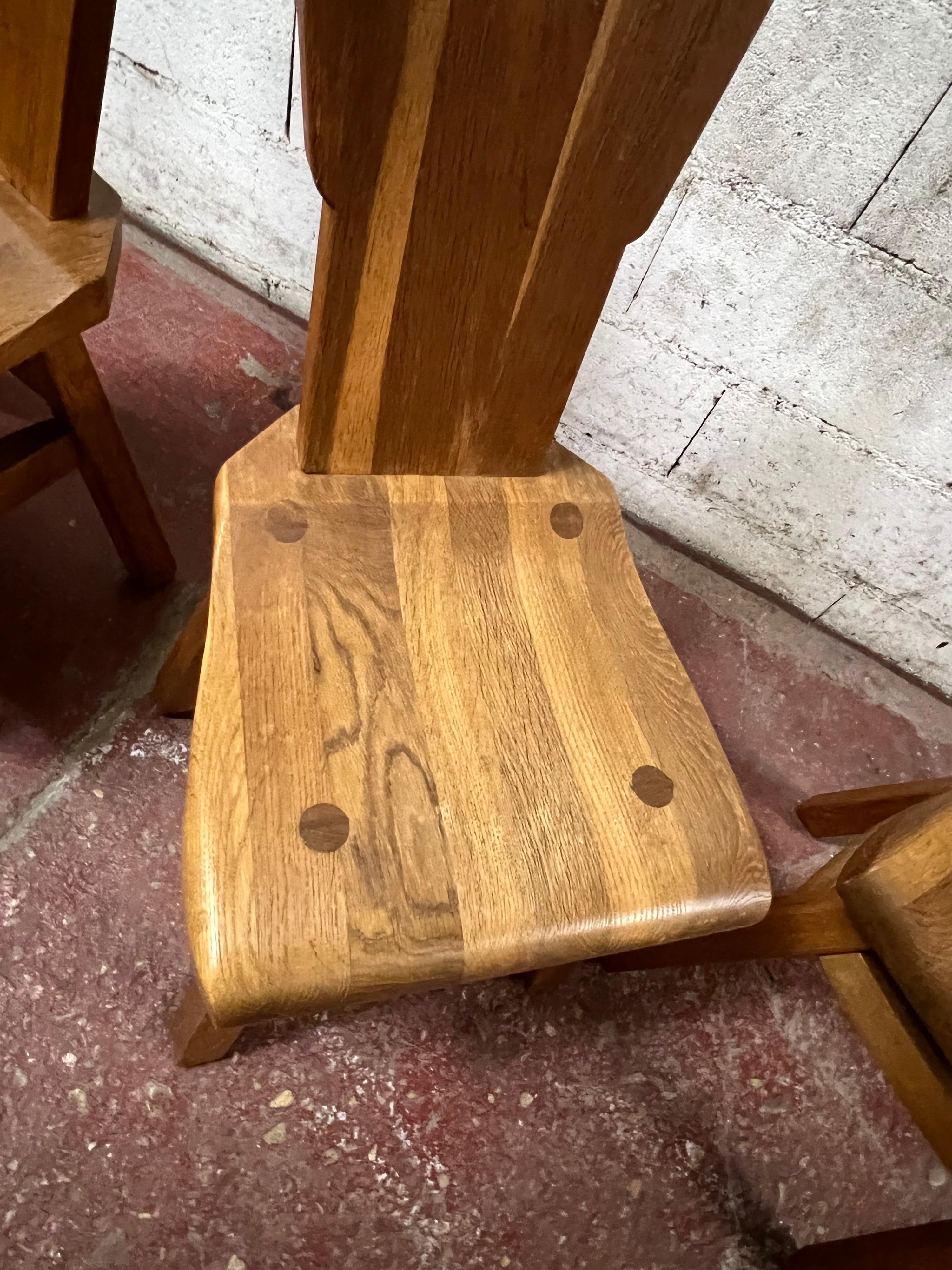 Set of 4 Oak Brutalist Chairs In Good Condition For Sale In Saint-Ouen, FR