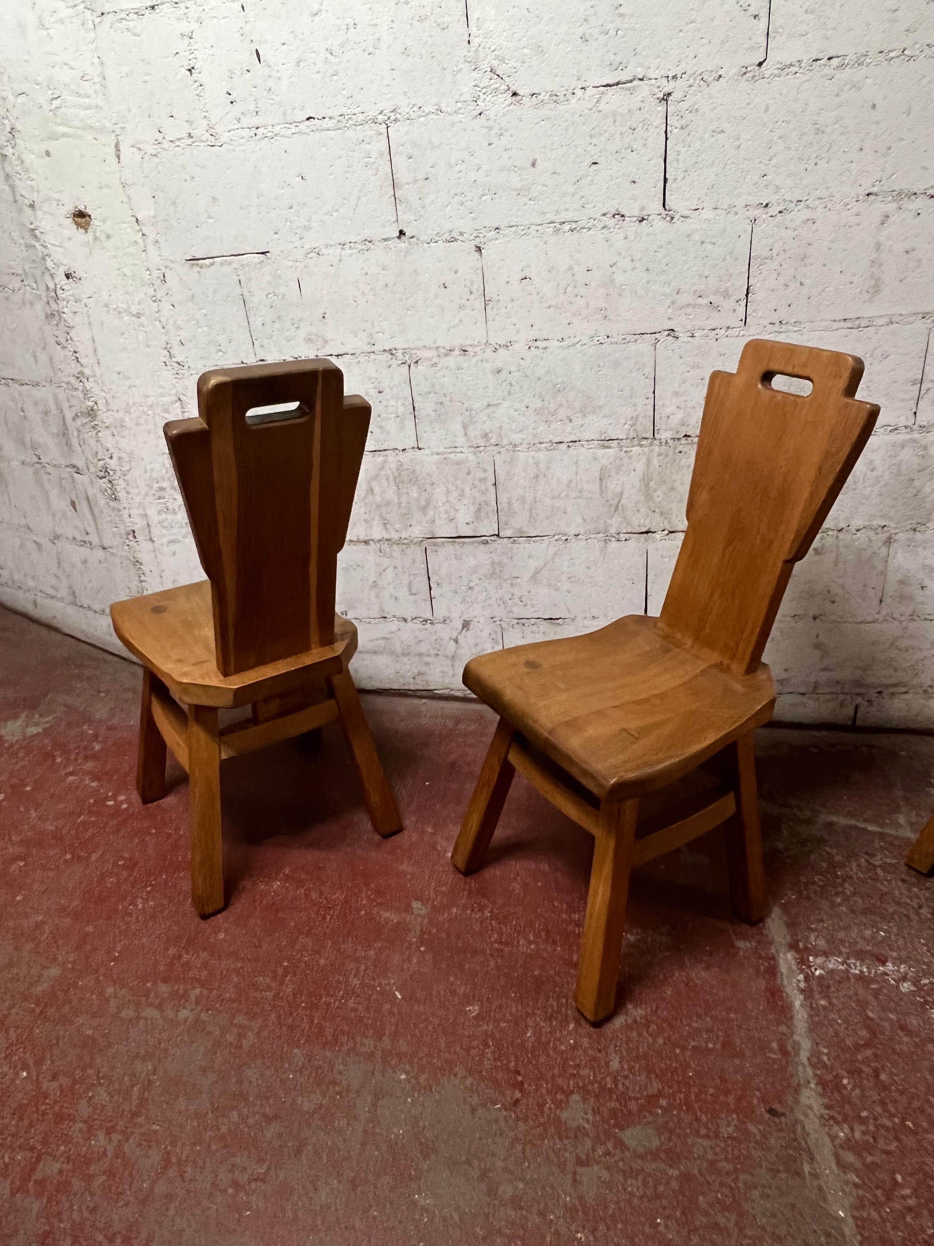 Mid-20th Century Set of 4 Oak Brutalist Chairs For Sale
