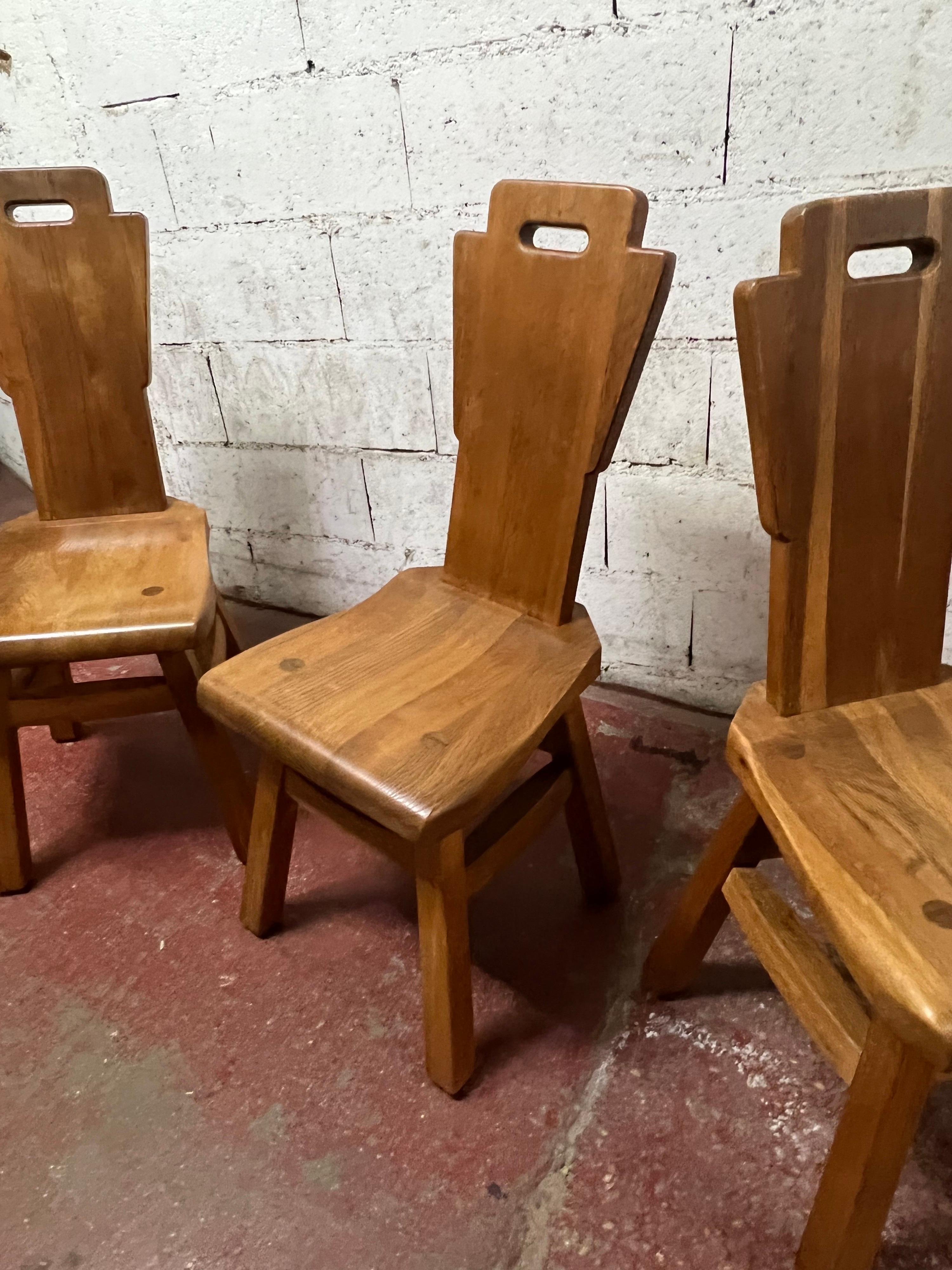 Set of 4 Oak Brutalist Chairs For Sale 1