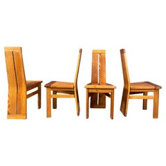 Set of 4 oak brutalist dining chairs, 1970s