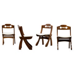Set of 4 Oak Brutalist Dining Chairs, 70s