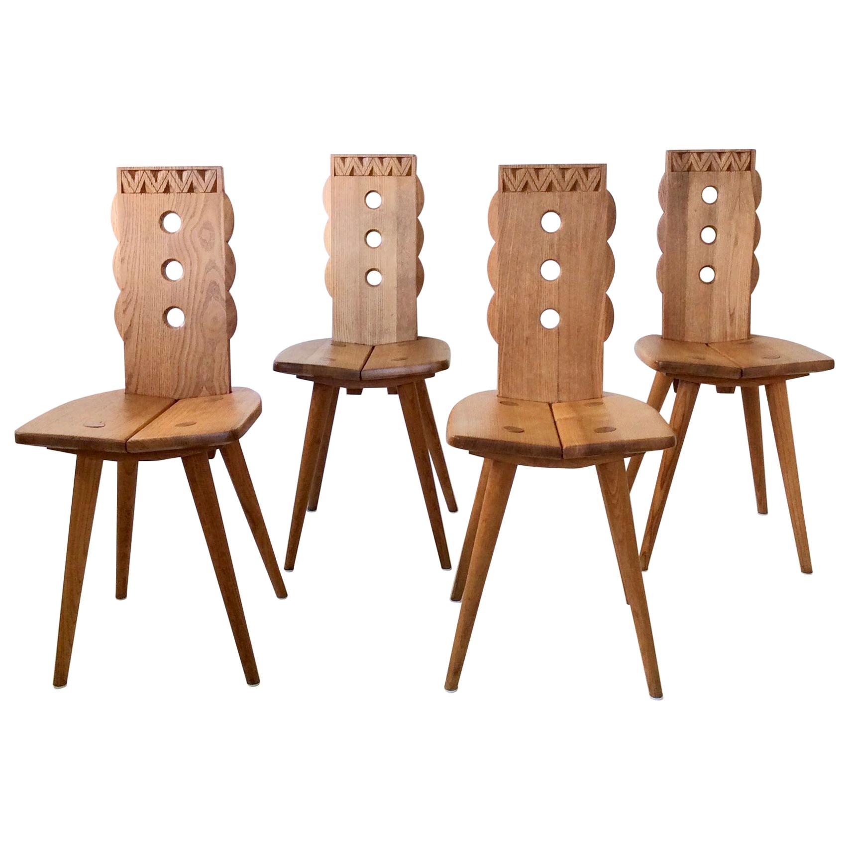 Set of 4 Oak Chairs, France, circa 1950
