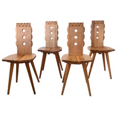 Set of 4 Oak Chairs, France, circa 1950