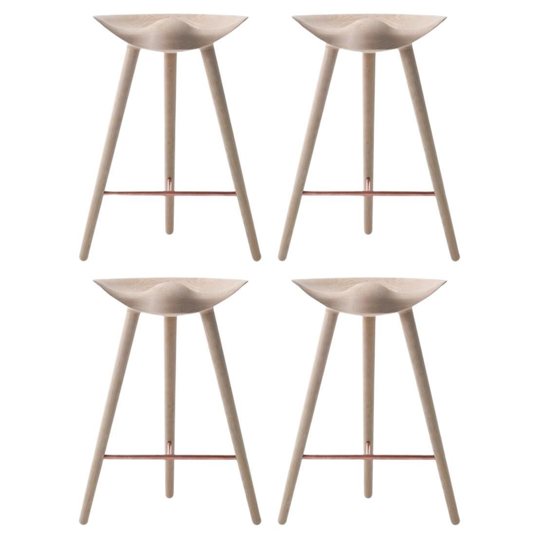 Set of 4 ML 42 Oak and Copper Counter Stools by Lassen For Sale
