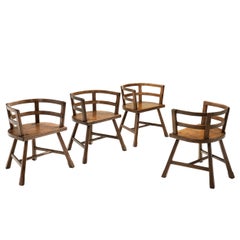 Set of 4 Oak Dining Chairs, Scandinavia First half of the 20th Century