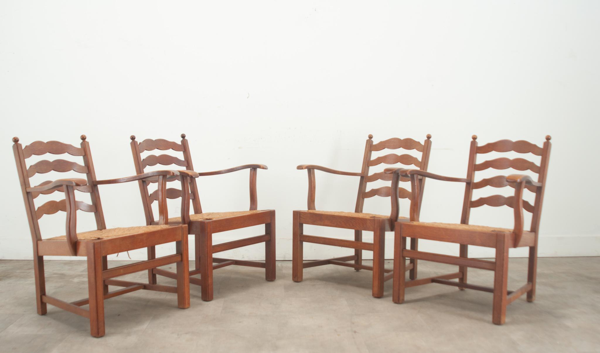 Set of 4 Oak & Rush Seat Lounge Chairs 4