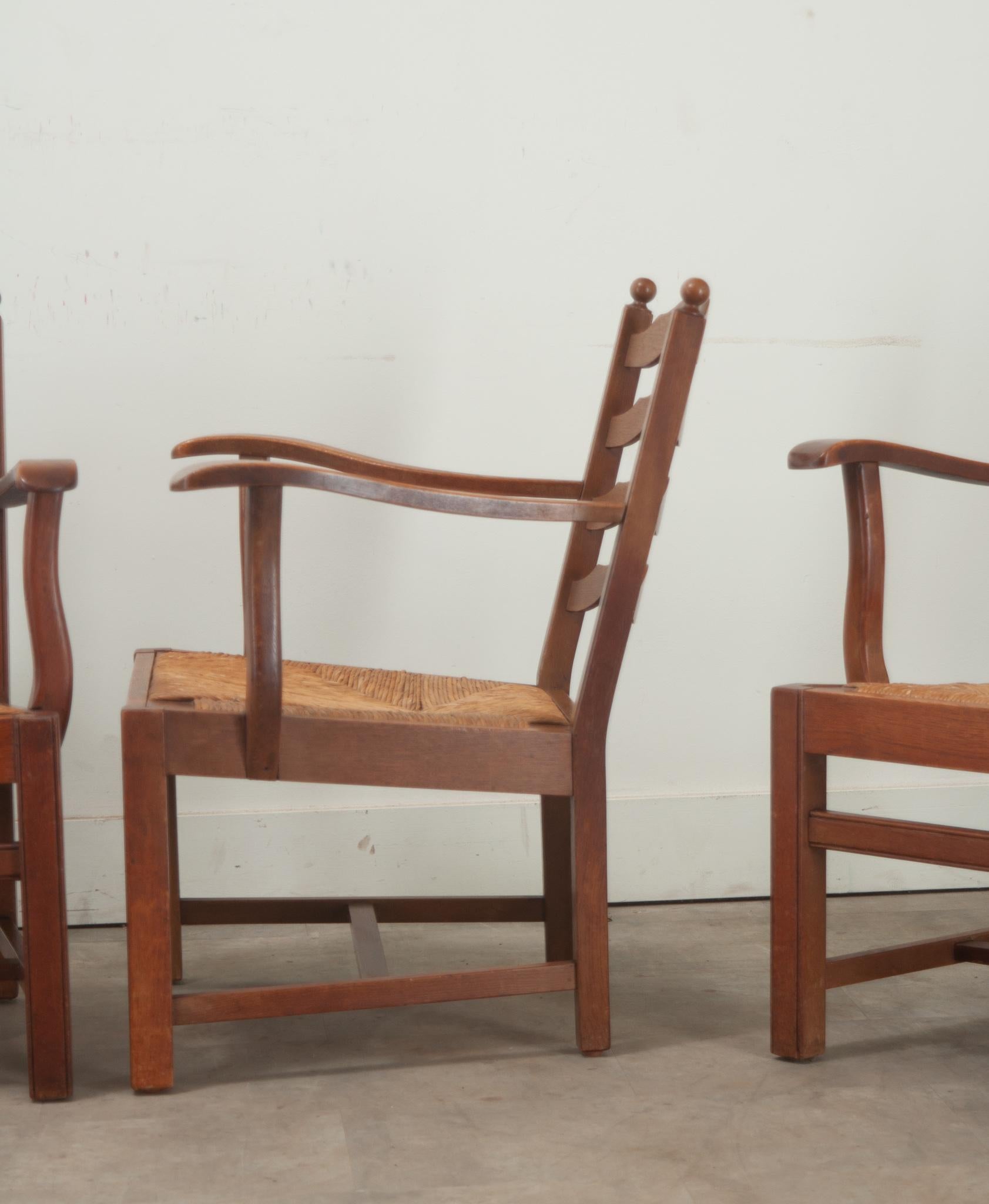 Set of 4 Oak & Rush Seat Lounge Chairs 5