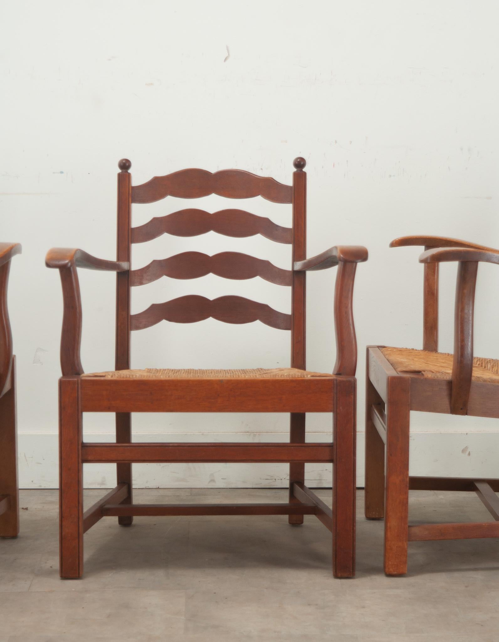 Set of 4 Oak & Rush Seat Lounge Chairs 6