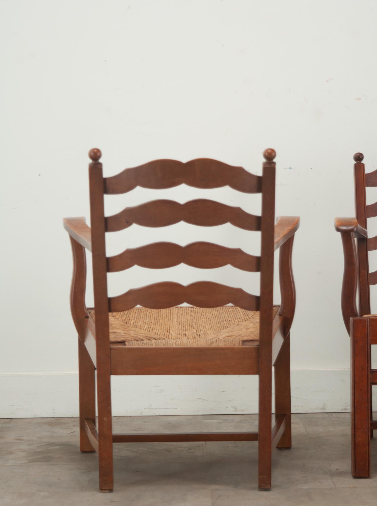 Set of 4 Oak & Rush Seat Lounge Chairs 7