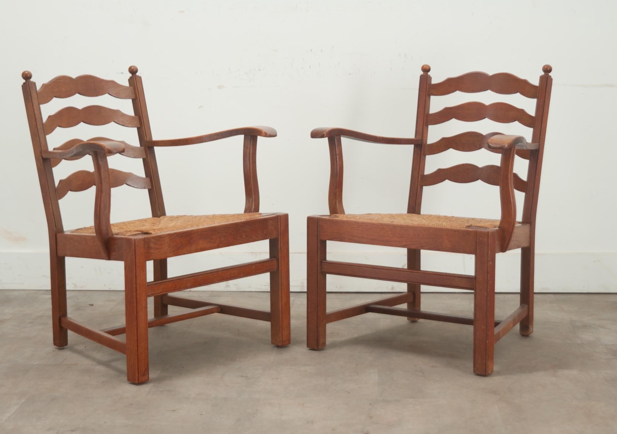 Set of 4 Oak & Rush Seat Lounge Chairs 8