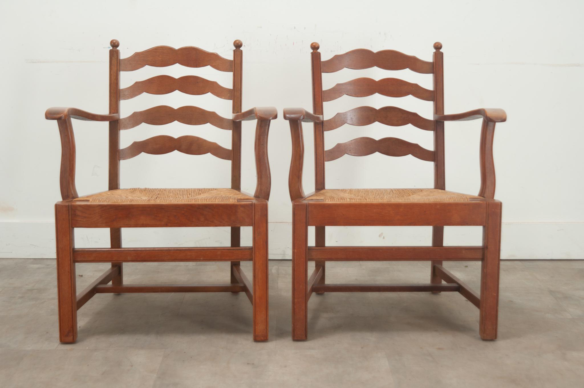 Set of 4 Oak & Rush Seat Lounge Chairs 9