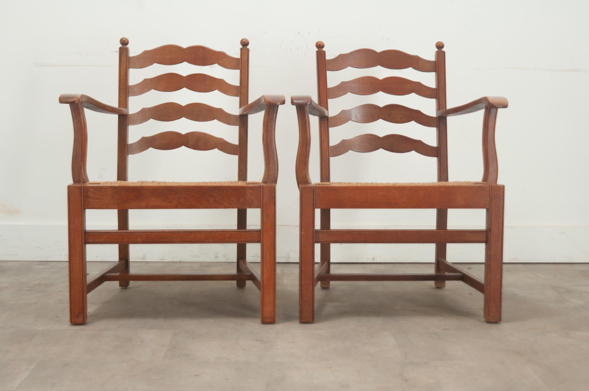 Set of 4 Oak & Rush Seat Lounge Chairs 10